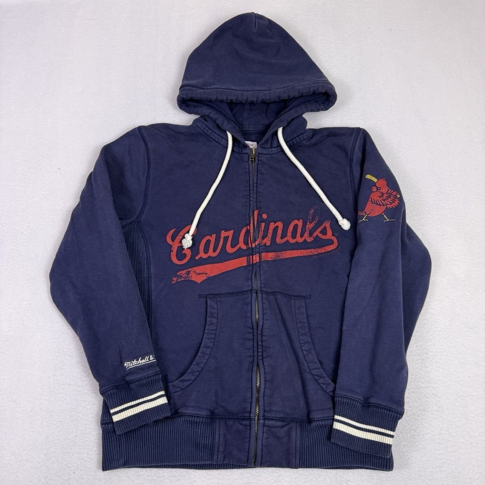 Mitchell & Ness St Louis Cardinals Full Zip Hoodie Small Blue Distressed MLB‎